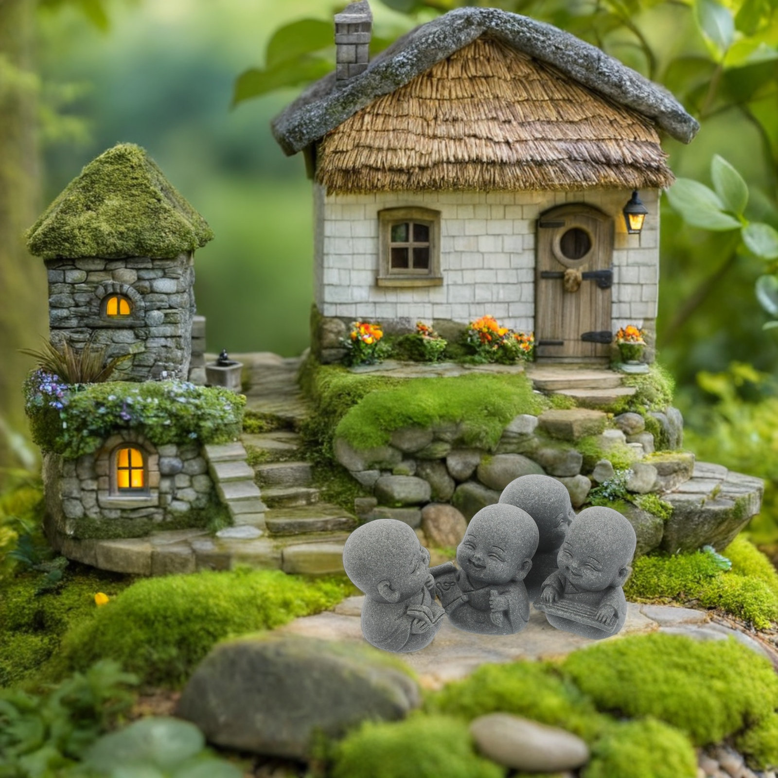 4Pcs Zen Monk Sandstone Statue - Aquarium Fish Japanese reseña y precio