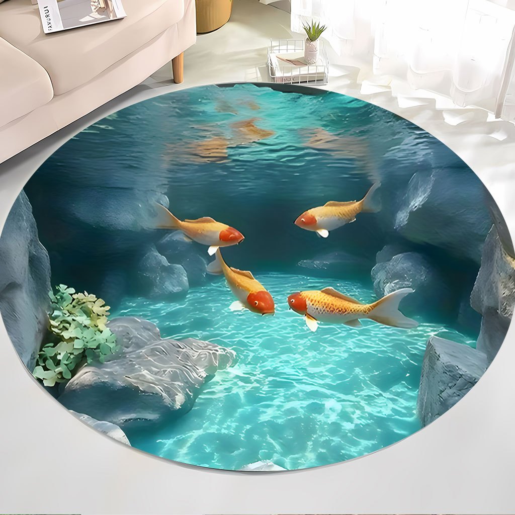Koi Fish Pond Round Rug Fleece - Aquarium Fish Japanese reseña y precio
