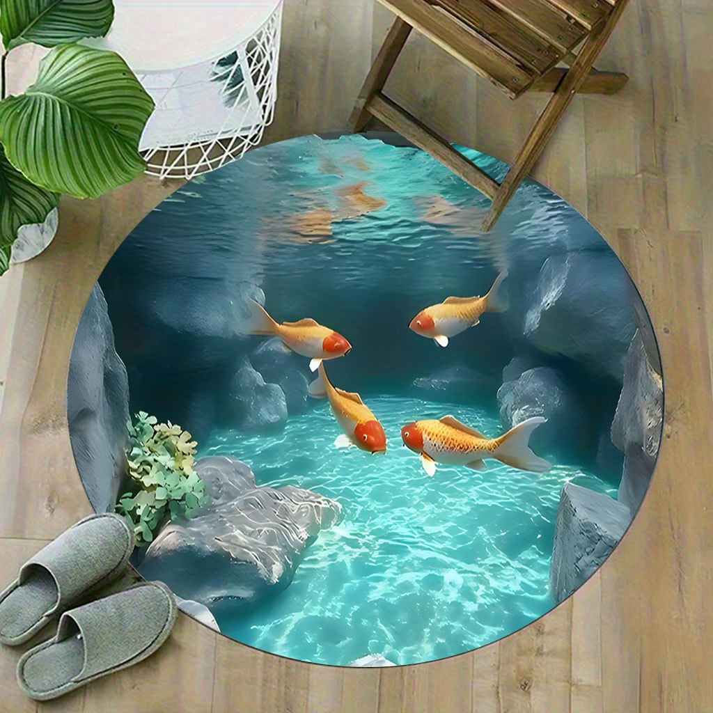 Koi Fish Pond Round Rug Fleece - Aquarium Fish Japanese reseña y precio