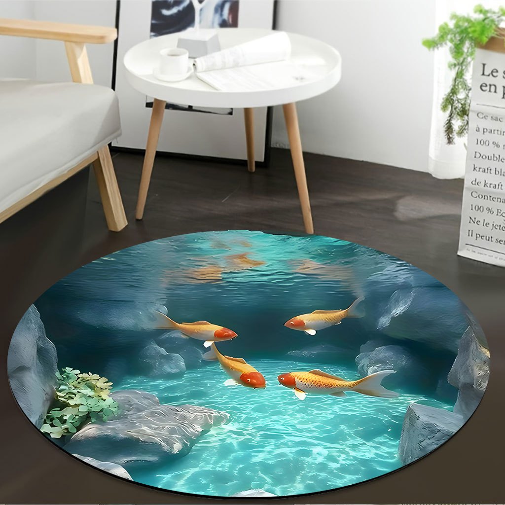 Koi Fish Pond Round Rug Fleece - Aquarium Fish Japanese reseña y precio